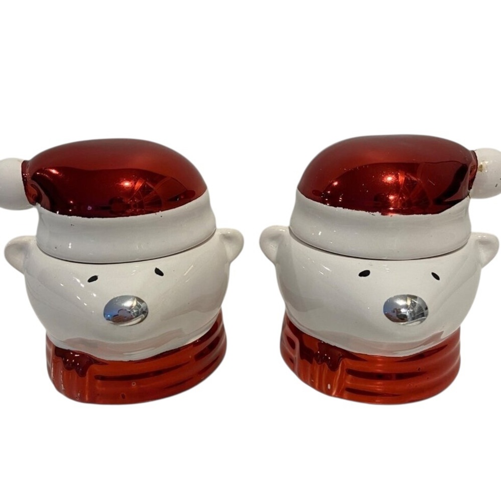 Christmas Polar Bear Ceramic candle holders With Santa Hat Lids or small candy j